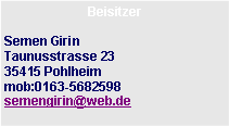 Textfeld:  Beisitzer Semen GirinTaunusstrasse 23	35415 Pohlheimmob:0163-5682598semengirin@web.de